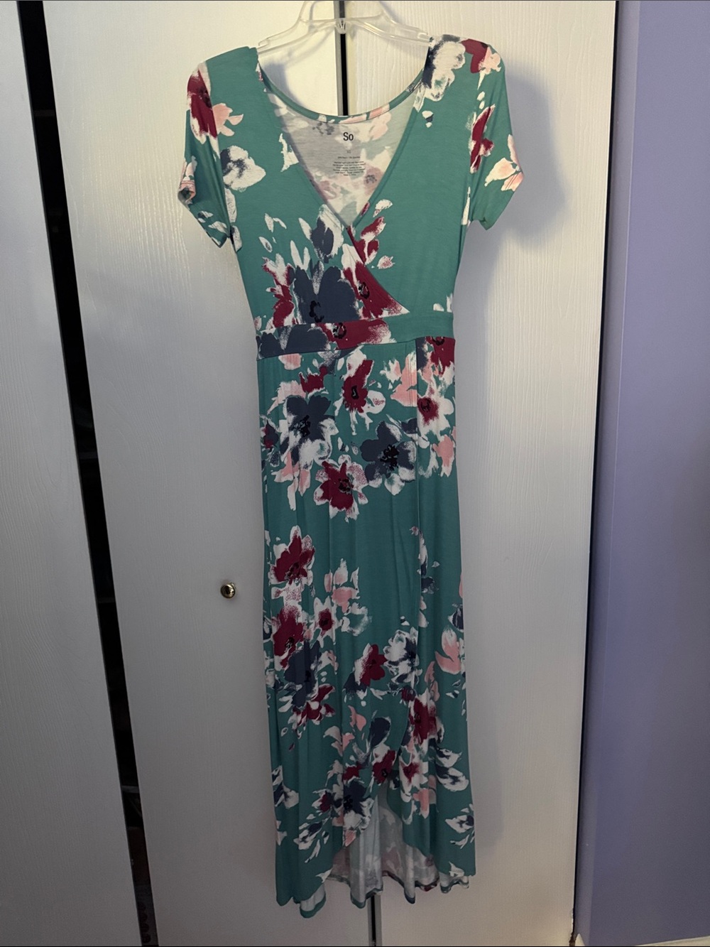 Floral V-Neck Maxi Dress in Teal and Pink